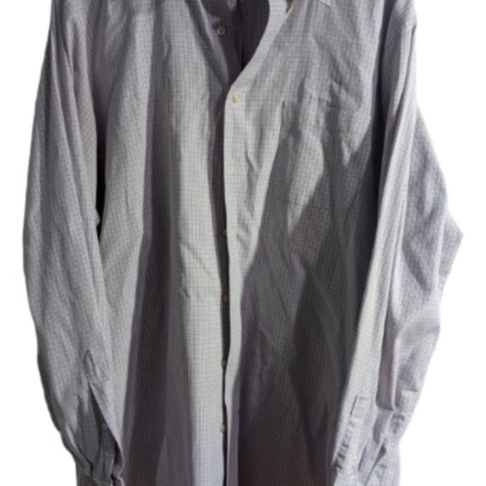 Lands End Button Up Shirt Mens 17 Tall Long Sleeve Checkered Pinpoint Oxford - Picture 3 of 3